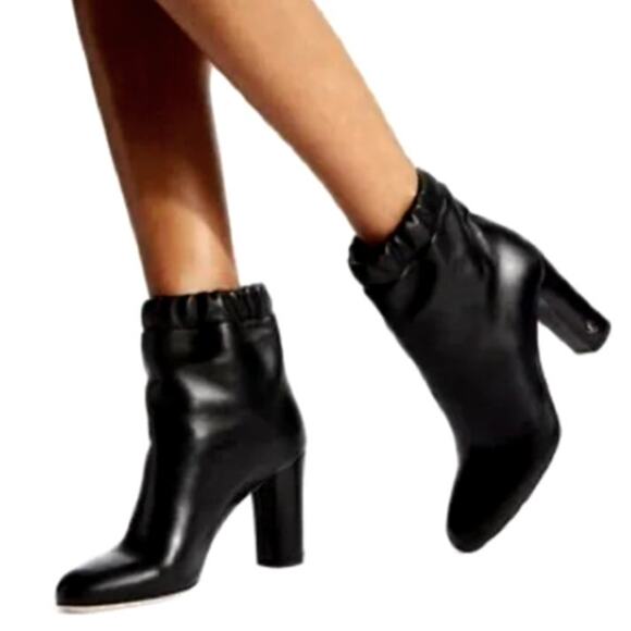 Jimmy Choo 8.5 Marva Scrunch Top Leather Ankle Bootie Boot Block Heel Black 39 - Picture 1 of 8